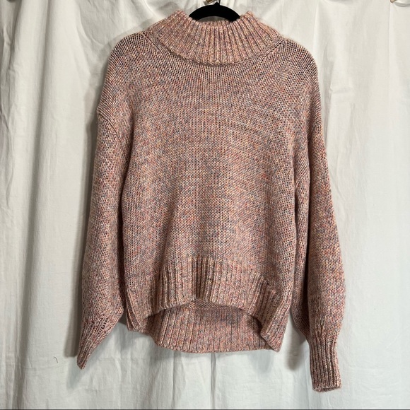Ann Taylor Marled Mock Neck Knit Sweater Pink Multi Shimmer - Picture 3 of 8